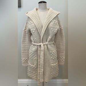 Vintage Hand Crocheted Hooded Long Sweater
